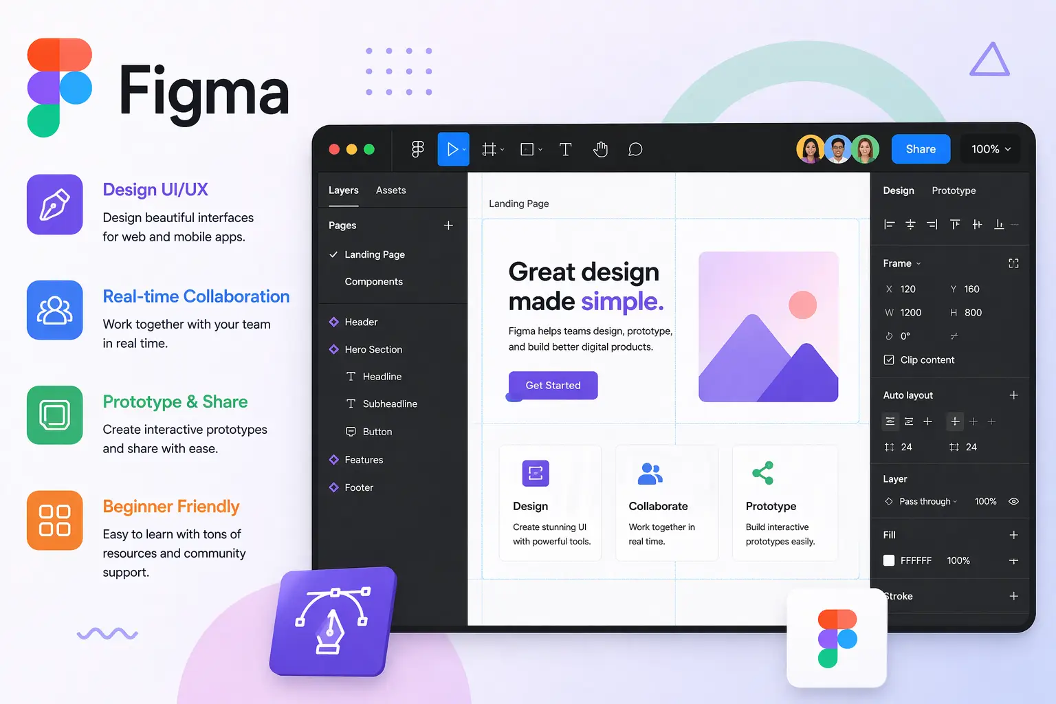 Figma UI and UX design canvas for wireframing and prototyping