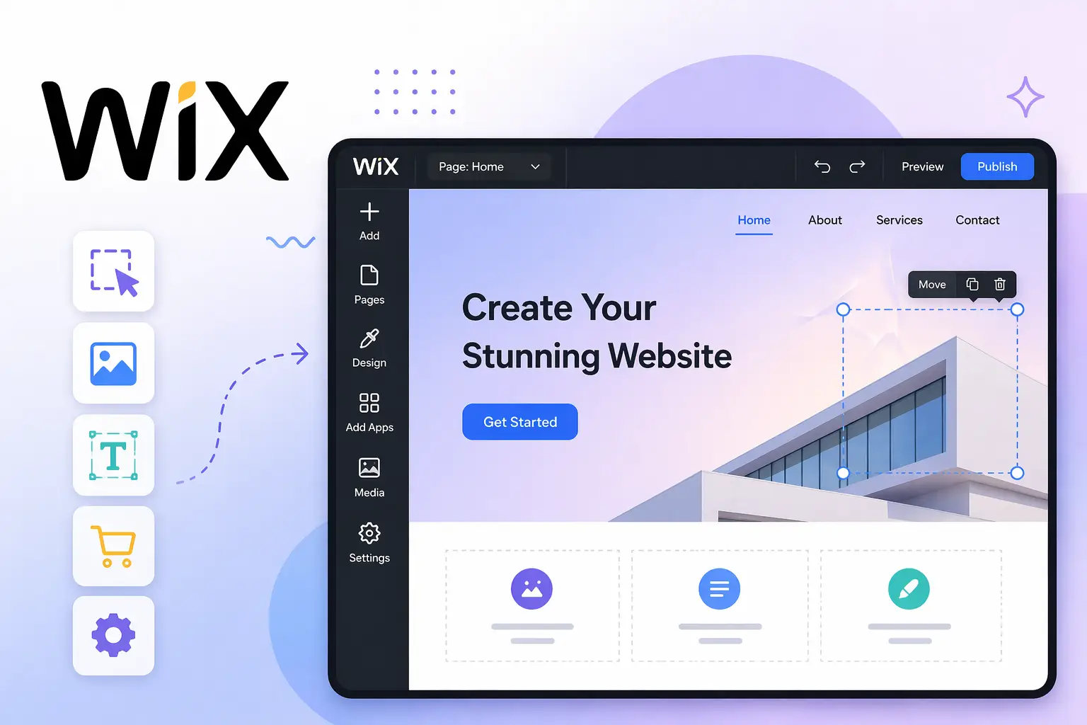 Wix drag-and-drop website builder interface for beginners