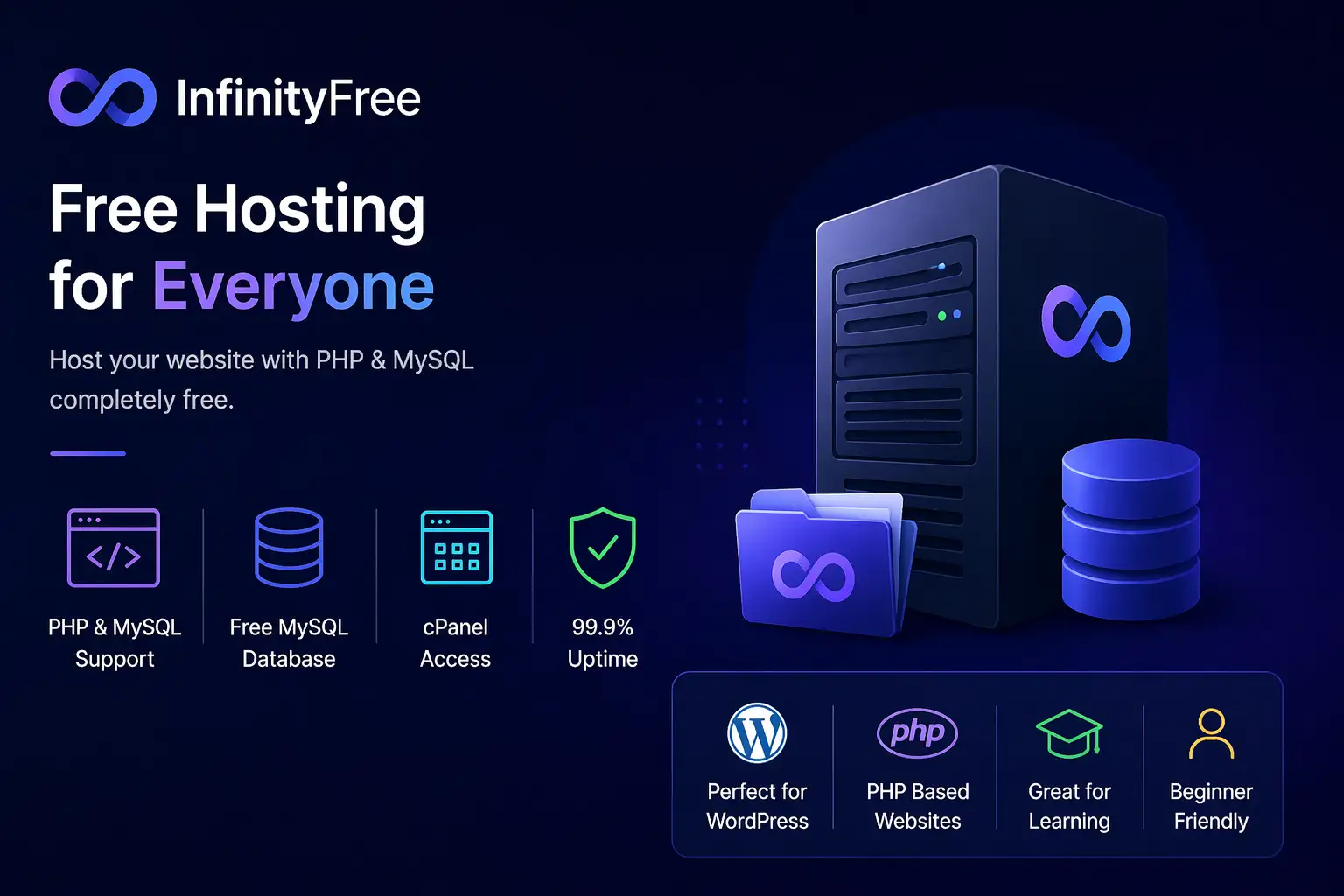 InfinityFree hosting control panel for free PHP and MySQL website hosting